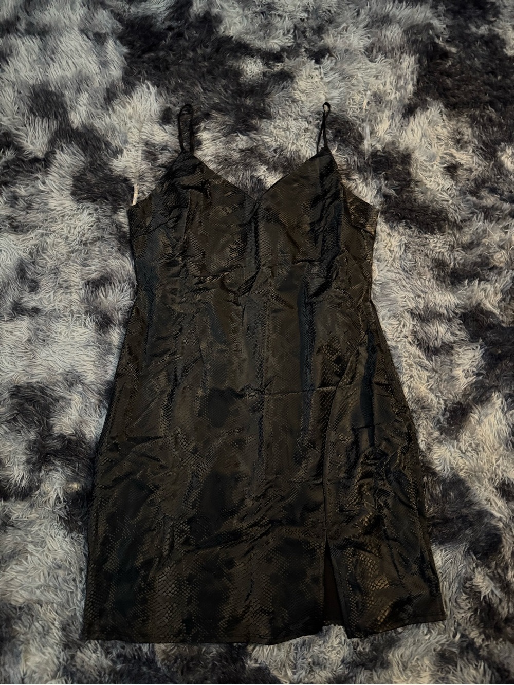 Zenobia Black Slip Dress with Subtle Snake-Texture